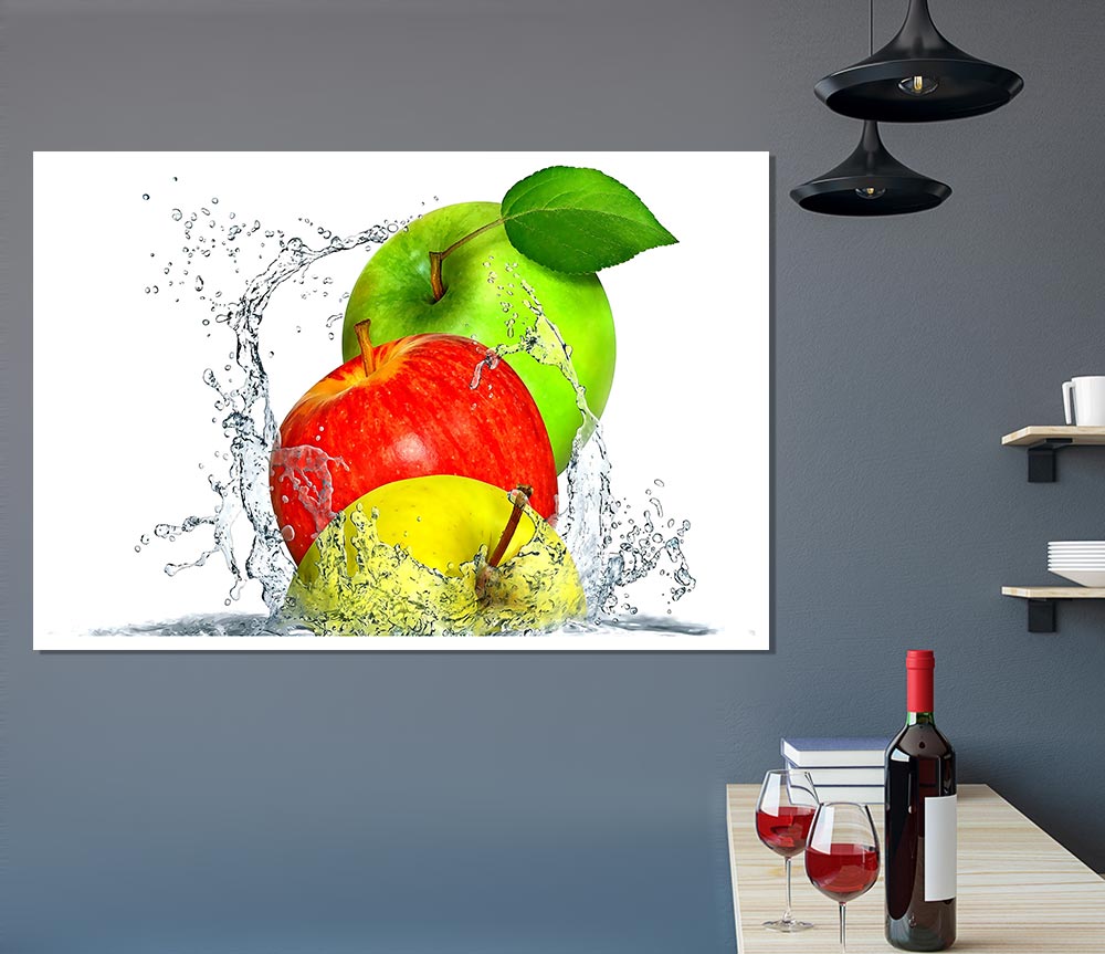Apples Splashing Water Print Poster Wall Art