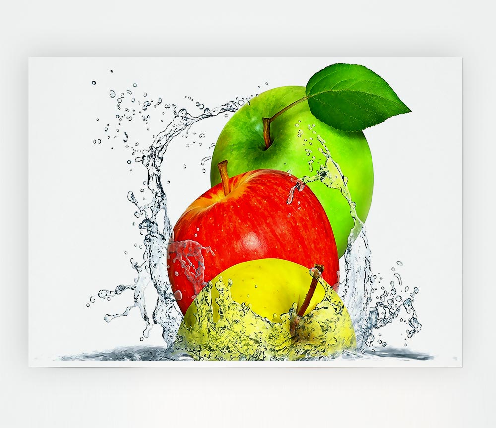 Apples Splashing Water Print Poster Wall Art