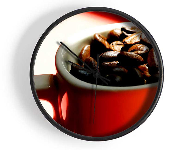 Red Coffee Bean Mug Clock - Wallart-Direct UK