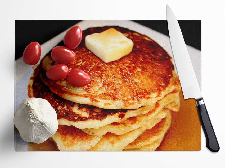 Syrup Pancakes Glass Chopping Board