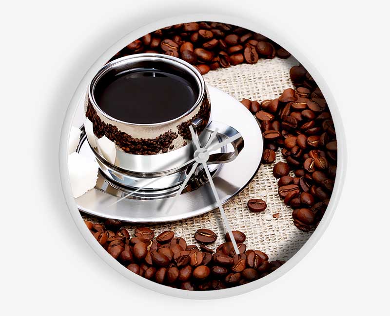 Silver Coffee Beans Clock - Wallart-Direct UK