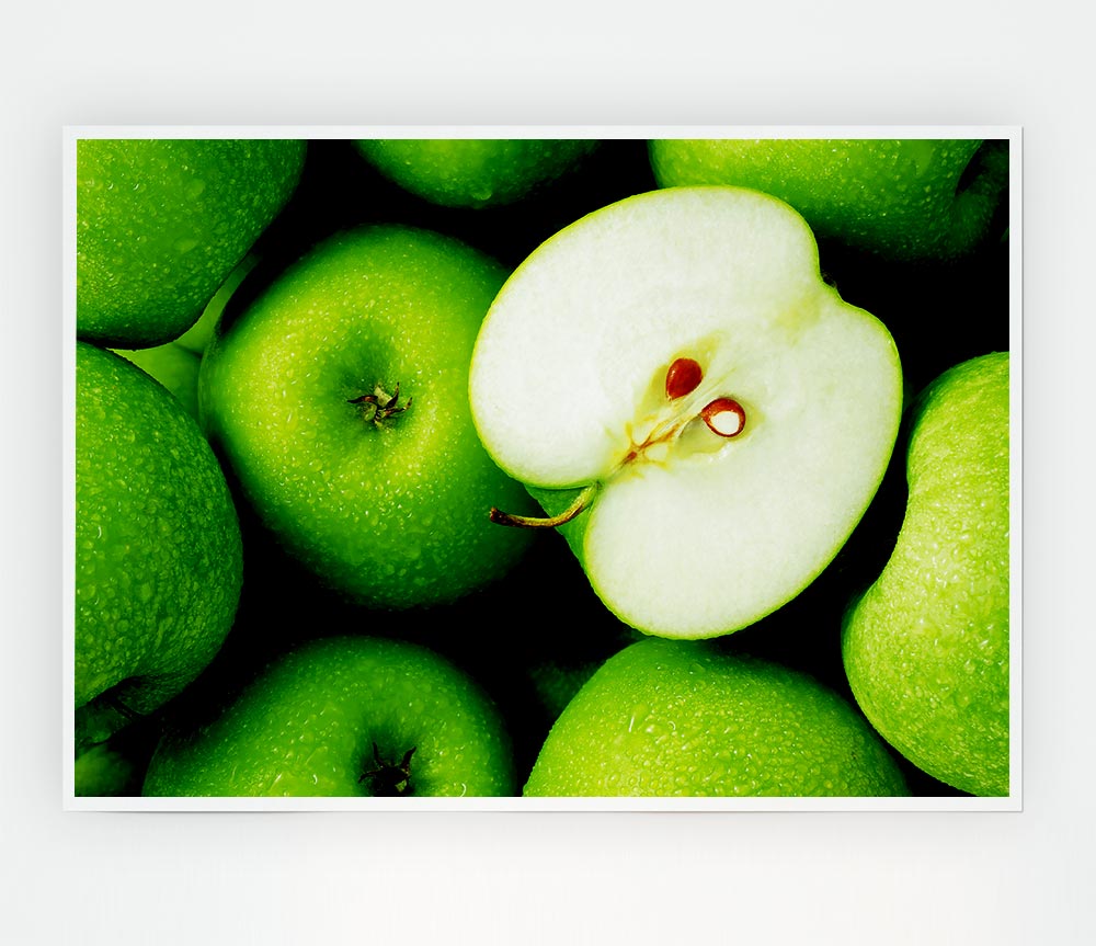 Green Apple Centre Print Poster Wall Art