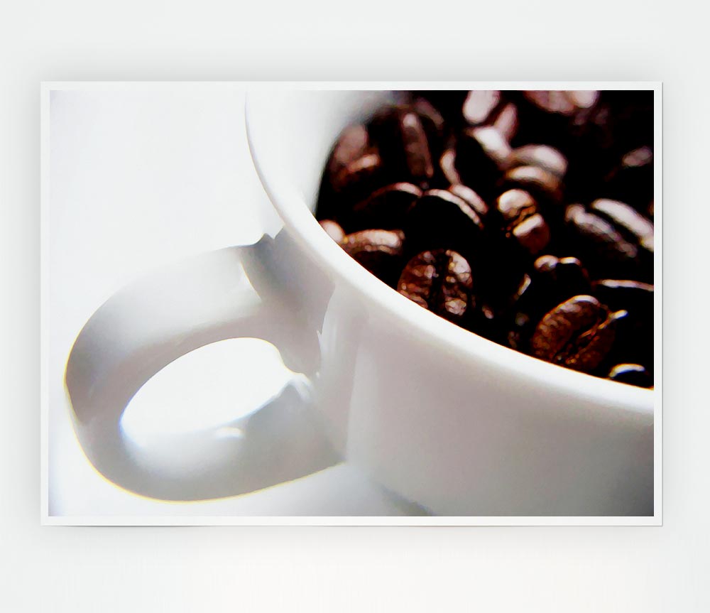 White Coffee Bean Mug Print Poster Wall Art