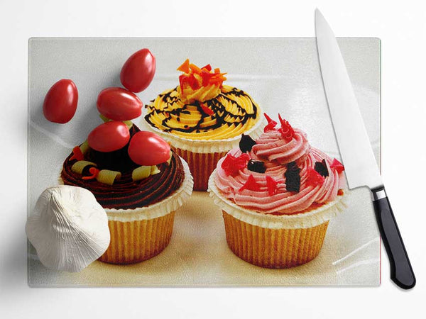 Cupcake Trio Glass Chopping Board