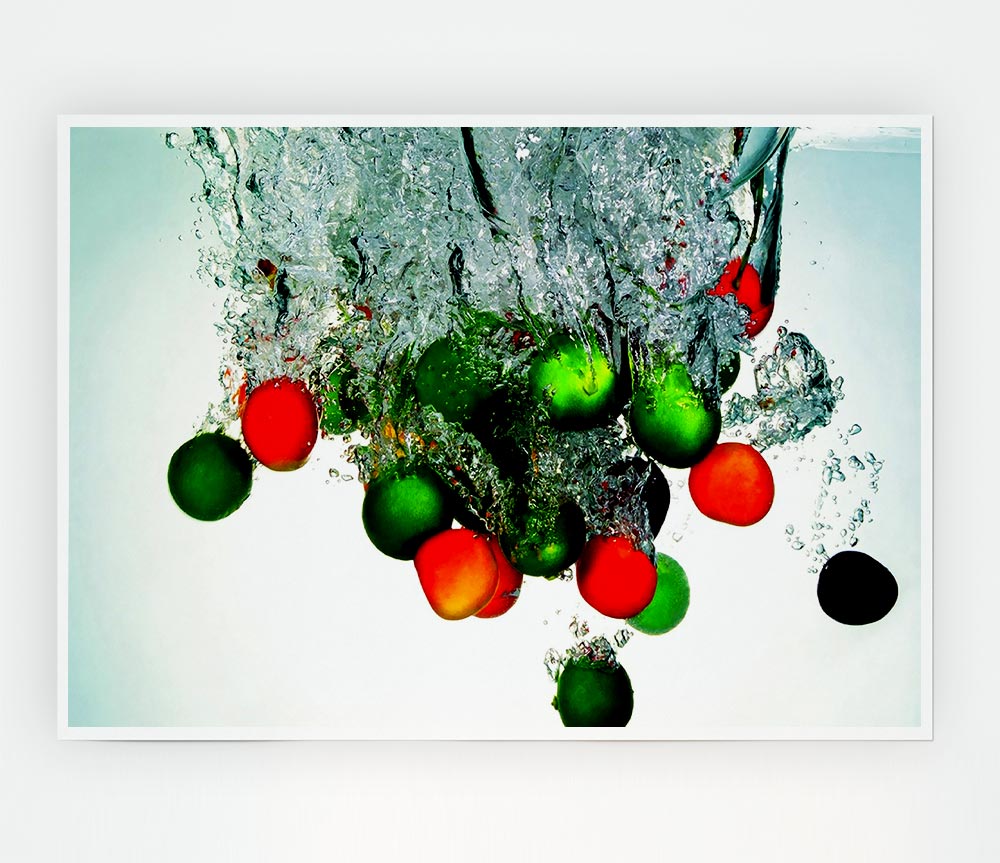 Water Splash Fruit Print Poster Wall Art