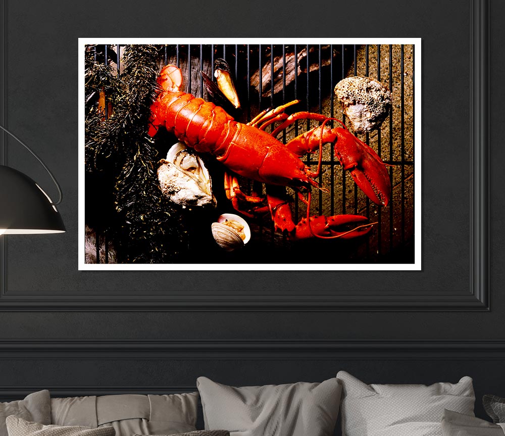 Lobster Barbeque Print Poster Wall Art
