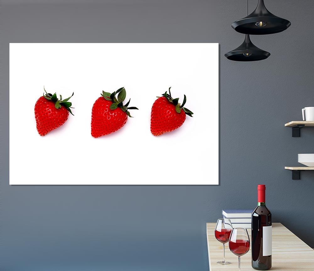 Trio Of Strawberrys Print Poster Wall Art