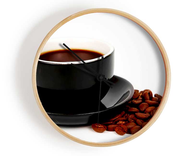 Black Coffee With Beans Clock - Wallart-Direct UK