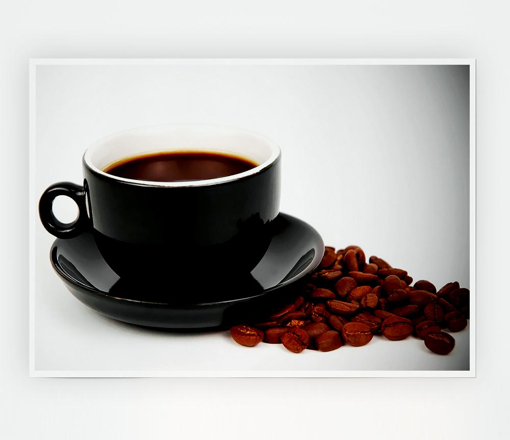 Black Coffee With Beans Print Poster Wall Art