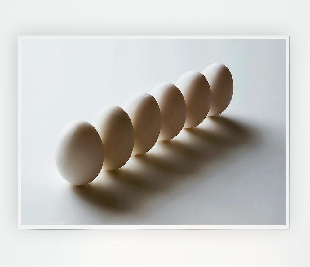 White Eggs Marching Print Poster Wall Art