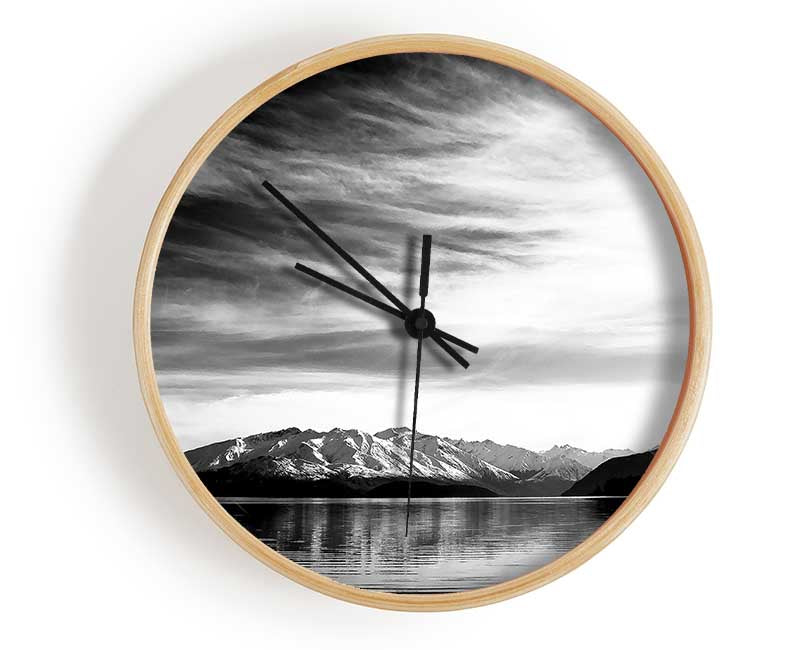 Mountain Scenery Black And White Clock - Wallart-Direct UK