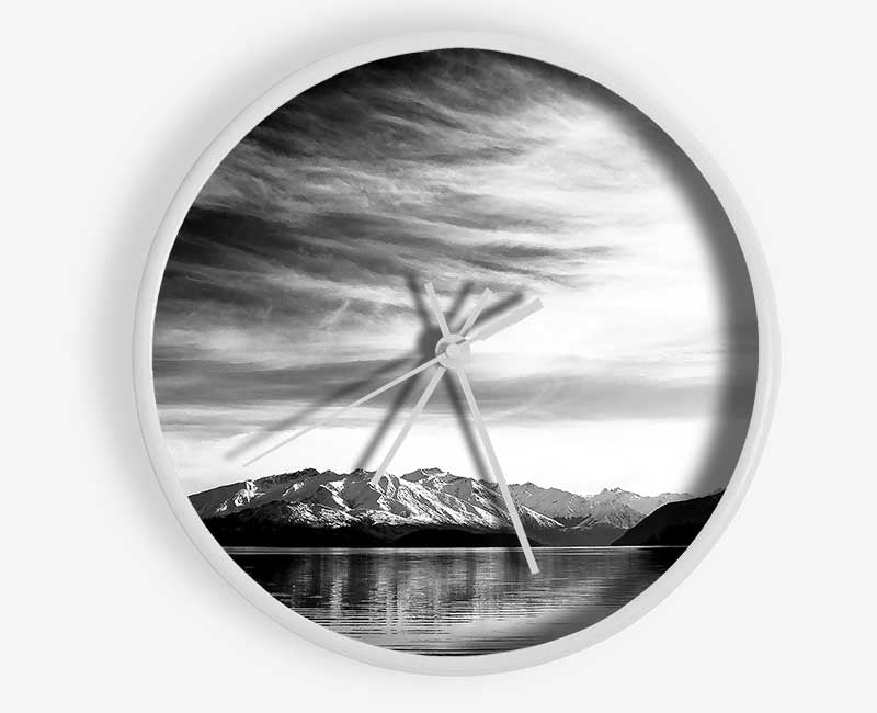 Mountain Scenery Black And White Clock - Wallart-Direct UK