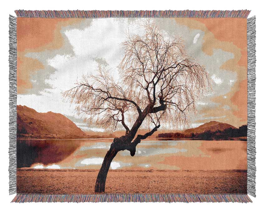 Willow Tree In Winter Woven Blanket