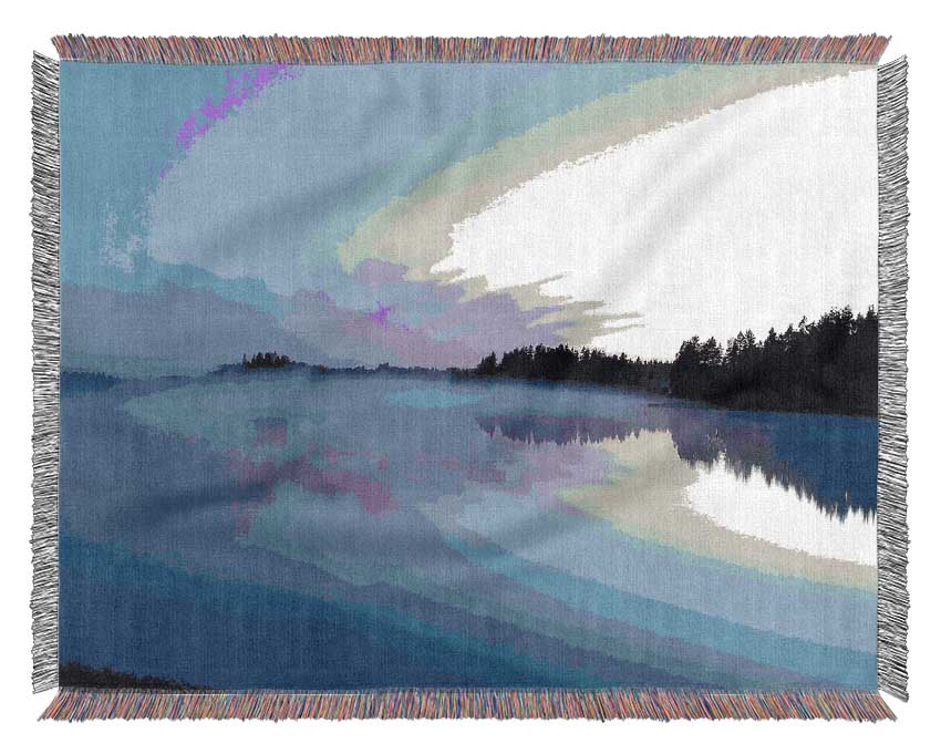 Tranquil Blue Morning Lake Woven Blanket