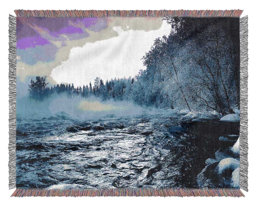 Winter Mountain Creek Woven Blanket