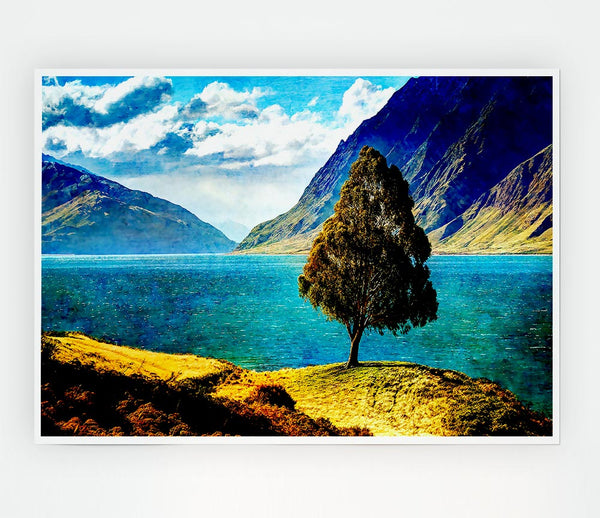 Tree By The Lake Print Poster Wall Art