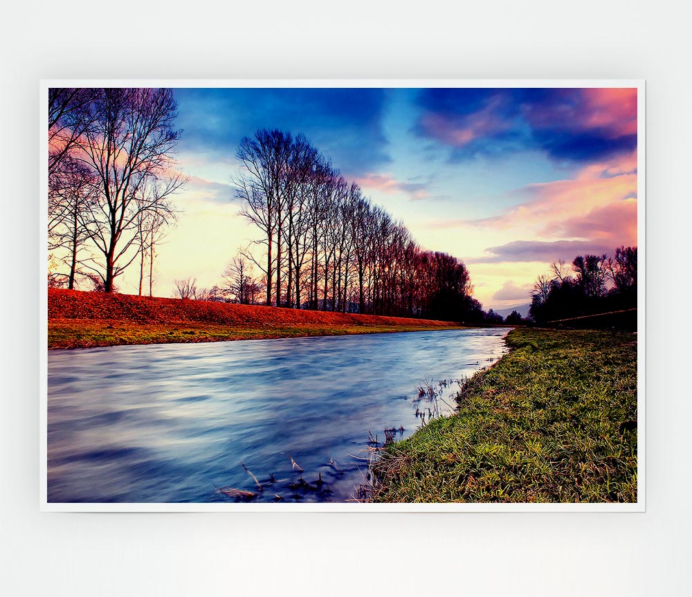 Countryside Stream At Sunset Print Poster Wall Art