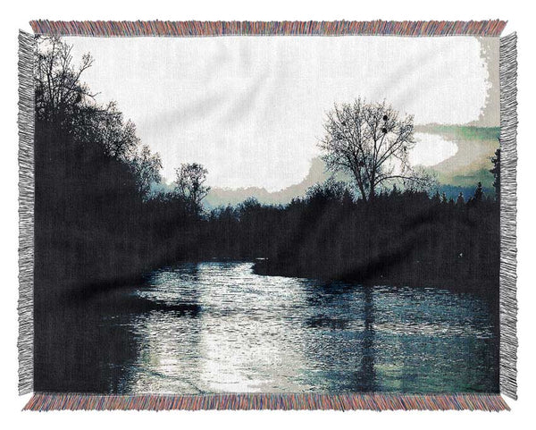 River At Dusk Woven Blanket
