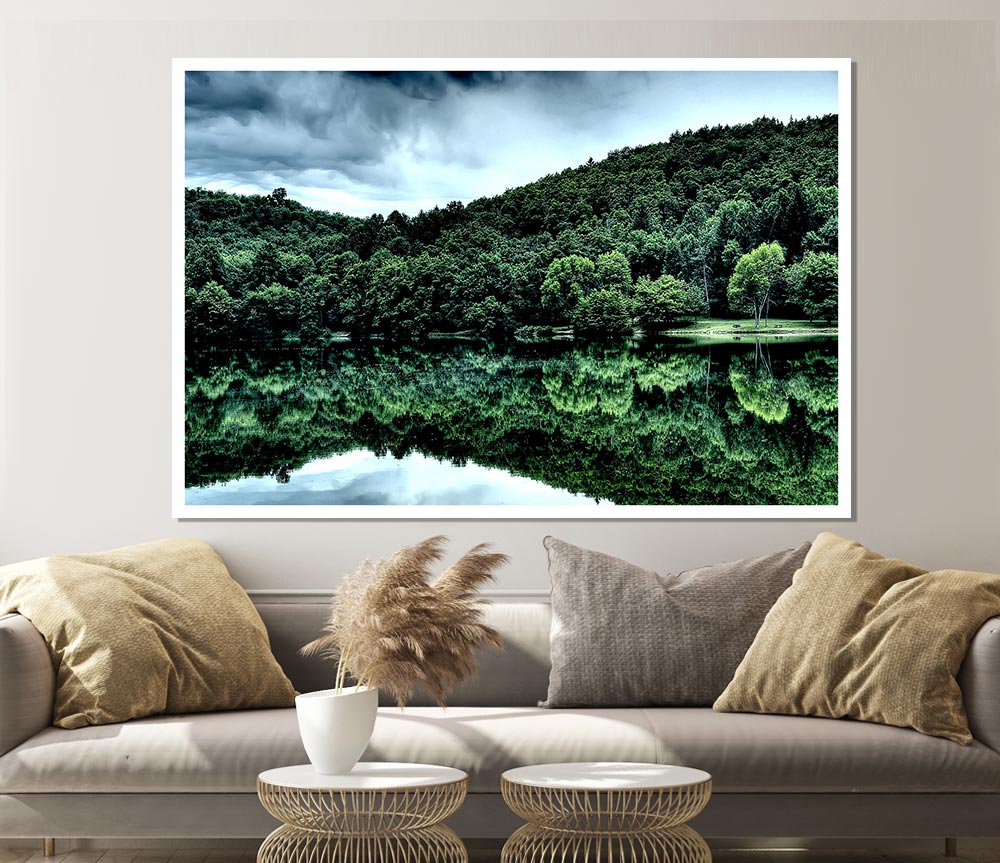 Forest Lake Reflection Print Poster Wall Art