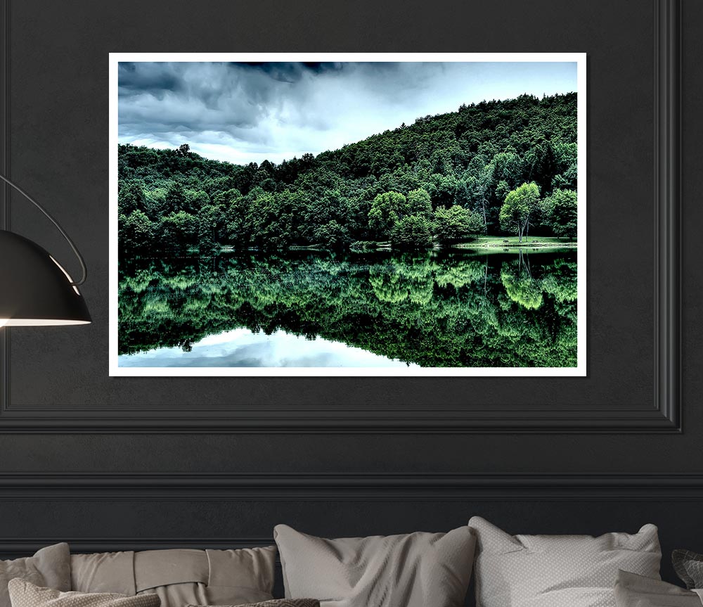 Forest Lake Reflection Print Poster Wall Art