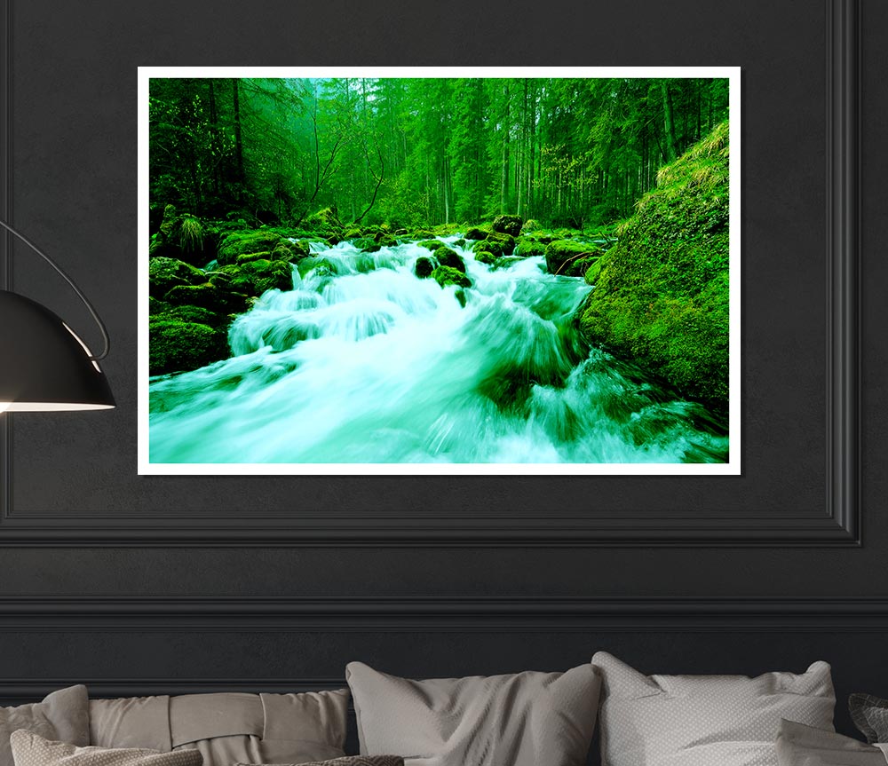The Green Woodland River Print Poster Wall Art