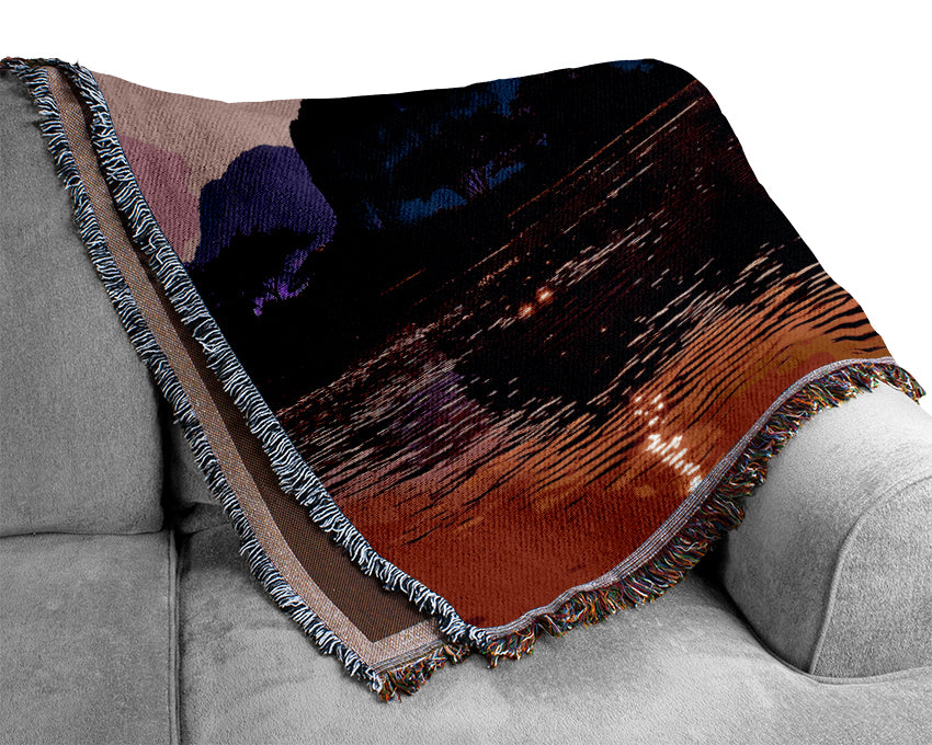 Purple Mountains At Sunrise Woven Blanket