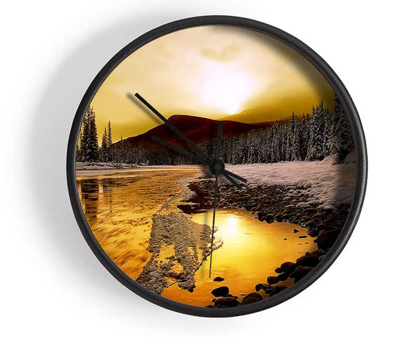 Stunning Golden Lake Clock - Wallart-Direct UK