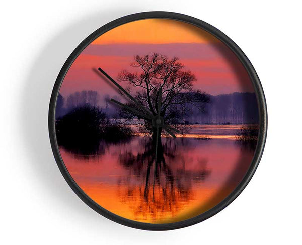 Orange Morning Reflections Clock - Wallart-Direct UK