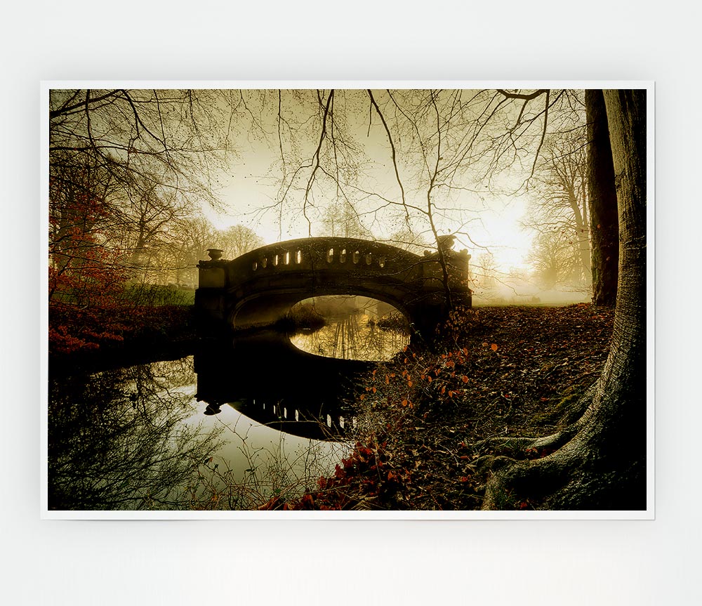 The Misty Autumn Bridge Print Poster Wall Art