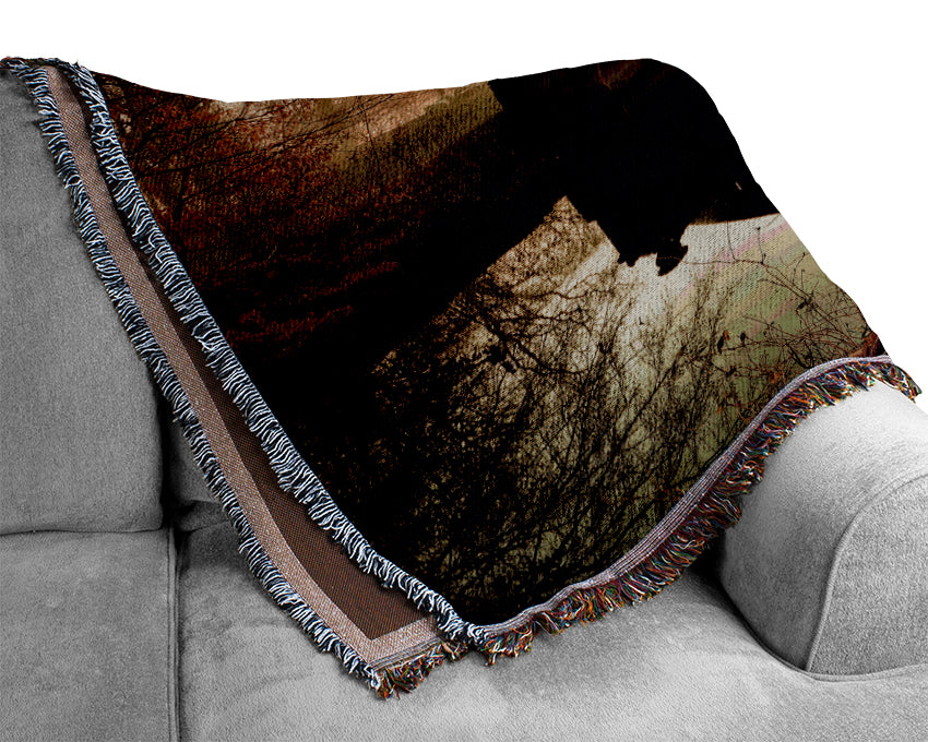 The Misty Autumn Bridge Woven Blanket