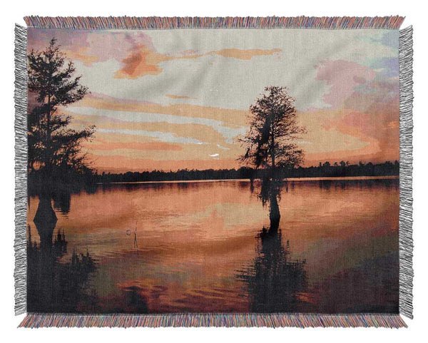 River Tree Sunset Woven Blanket