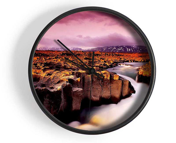 Sunrise Over Mountain Stream Clock - Wallart-Direct UK