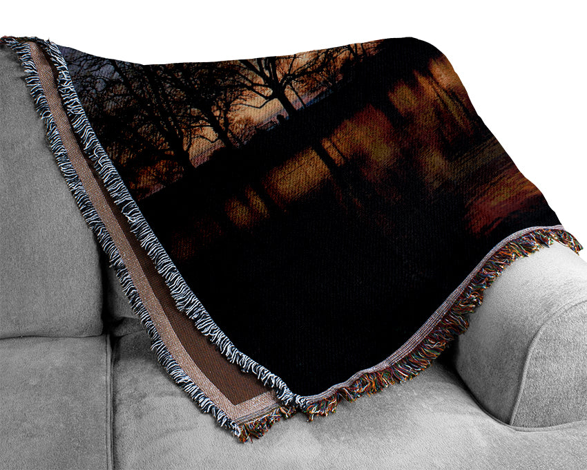 Woodland Lake At First Light Woven Blanket
