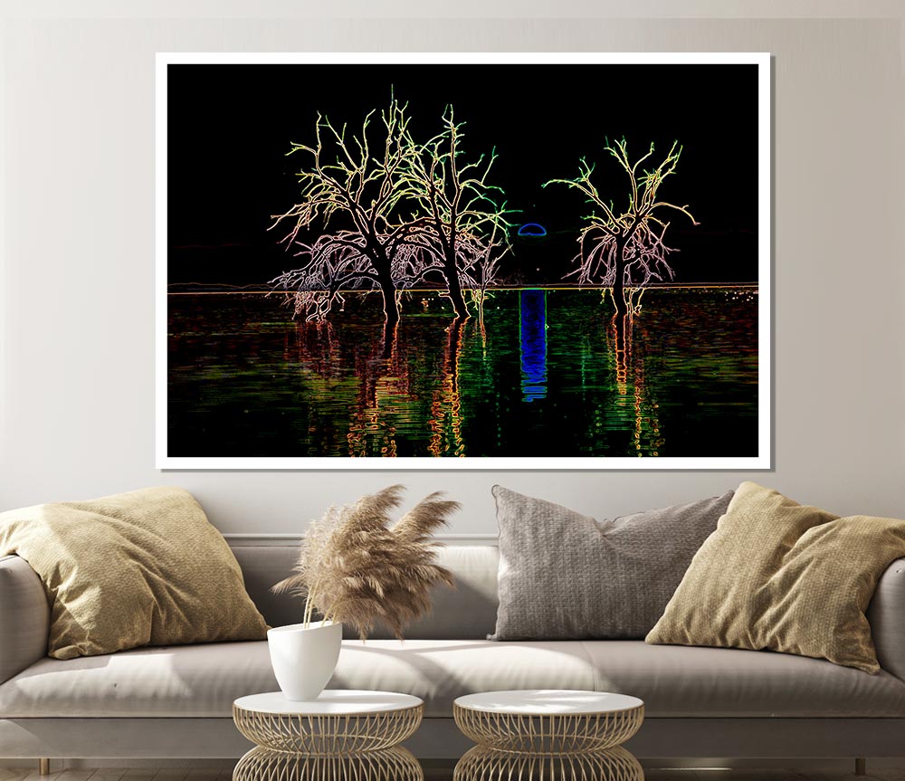 Abstract Neon Landscape 15 Print Poster Wall Art