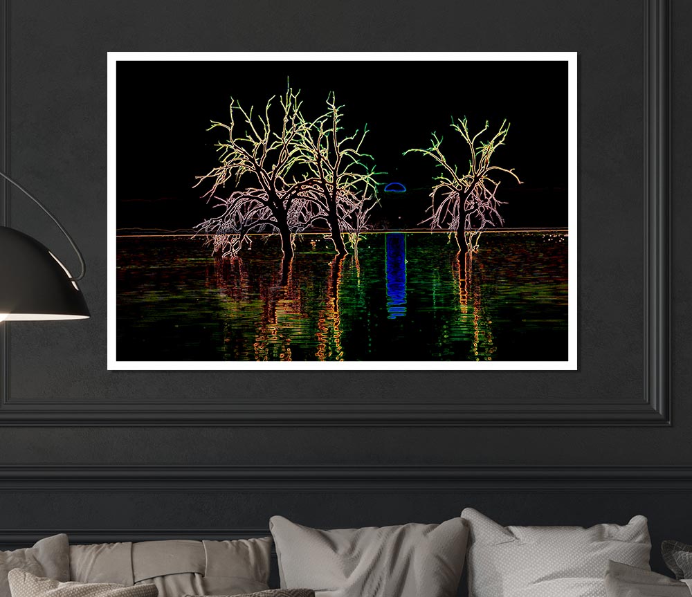 Abstract Neon Landscape 15 Print Poster Wall Art