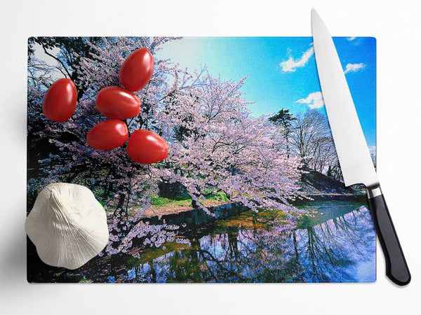 Cherry Blossom Trees Glass Chopping Board