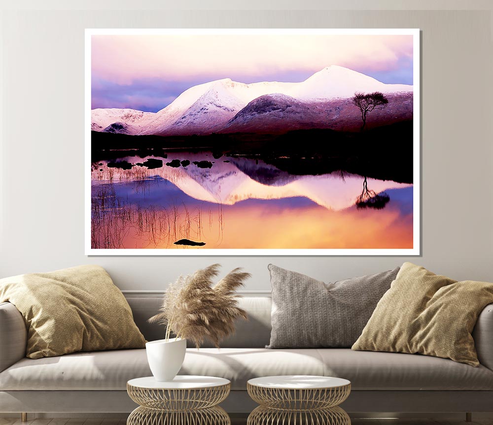 Tranquil Mountain Snow Reflections Print Poster Wall Art