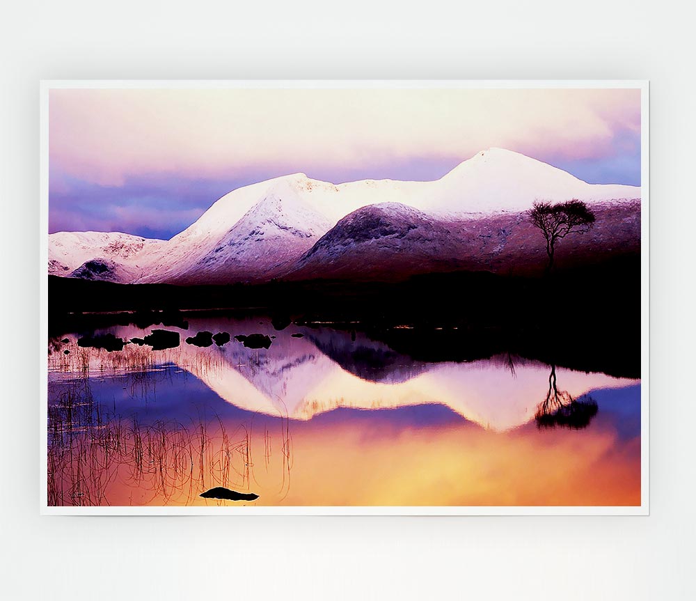 Tranquil Mountain Snow Reflections Print Poster Wall Art