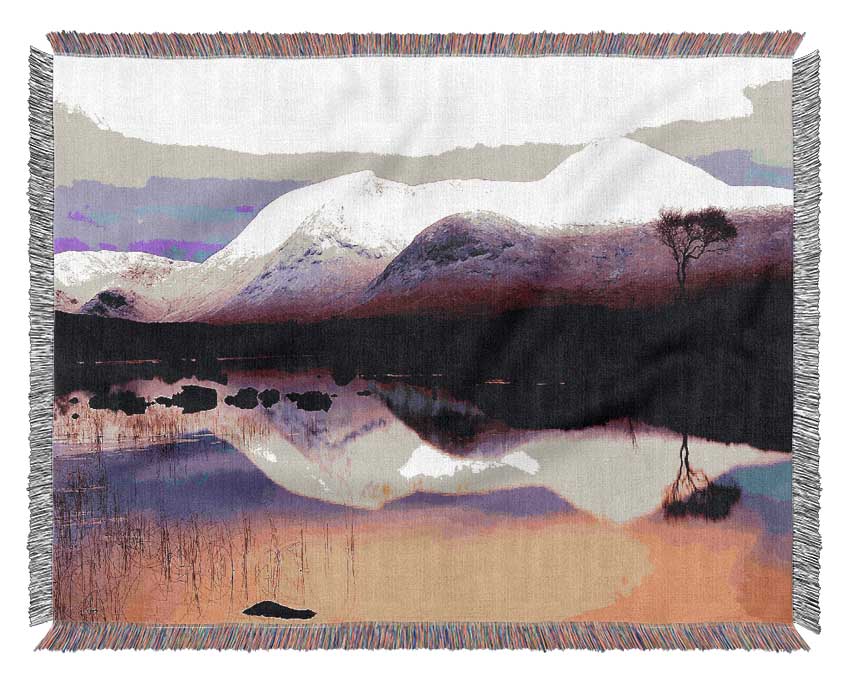 Tranquil Mountain Snow Reflections Woven Blanket