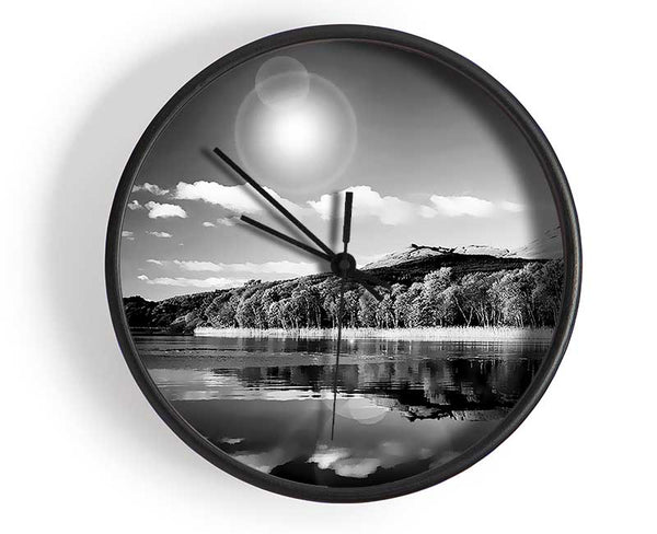 Sun Lake Reflections B n W Clock - Wallart-Direct UK