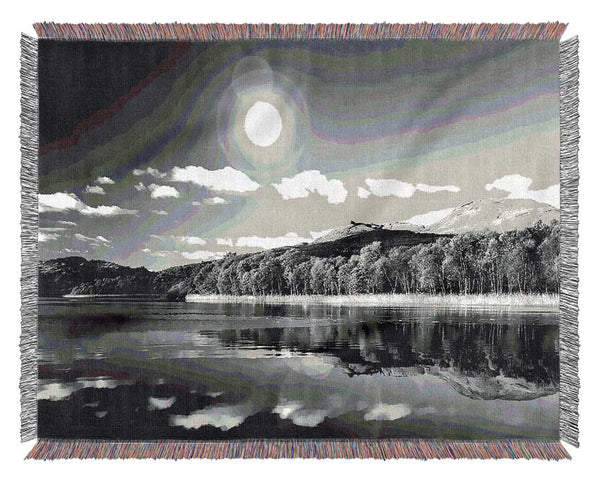 Sun Lake Reflections B n W Woven Blanket