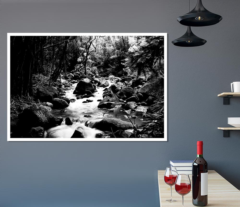 The Stream In The Woodland B N W Print Poster Wall Art