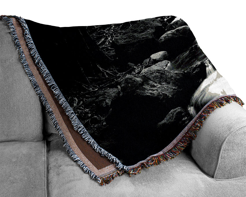 The Stream In The Woodland B n W Woven Blanket