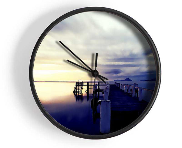 Stunning River Jetty Sunrise Clock - Wallart-Direct UK