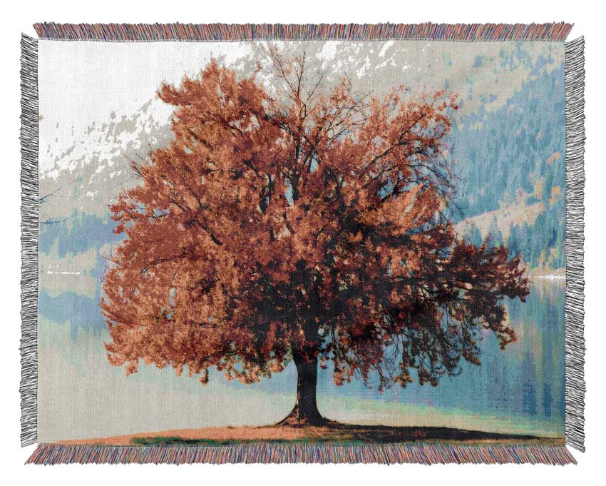 The Old Winter Tree In Autumn Woven Blanket