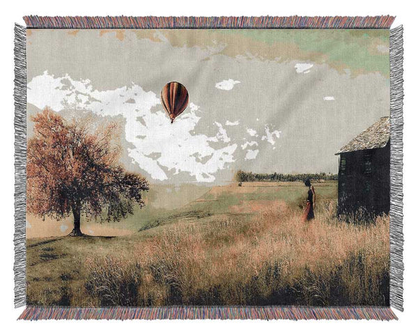 Hot Air Balloon Ride In The Countryside Woven Blanket