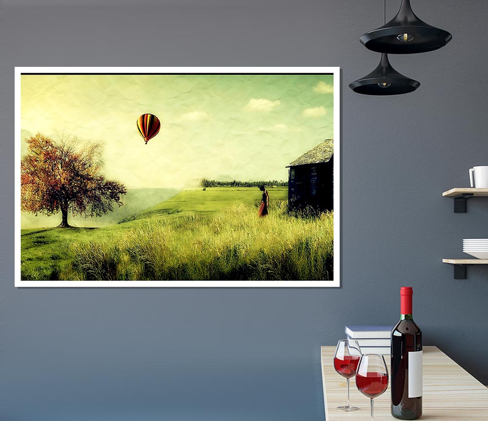 Hot Air Balloon Ride In The Countryside Print Poster Wall Art