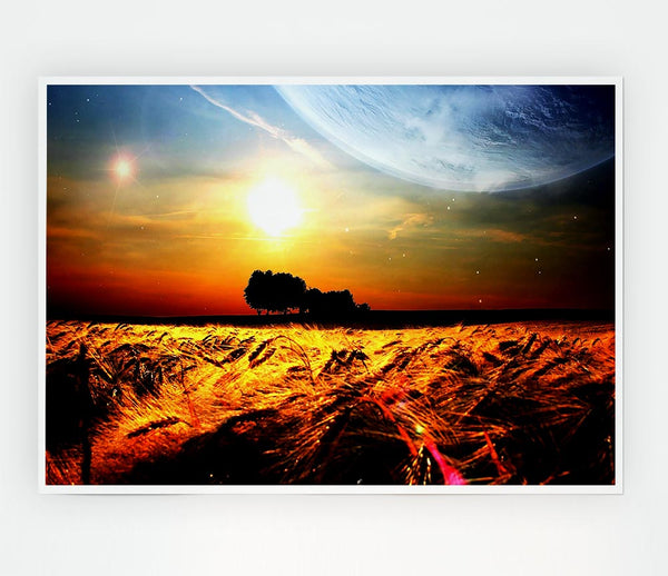Fields Wheat In The Planets Golden Sun Print Poster Wall Art