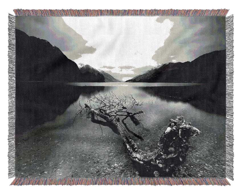 Tree In The Lake B n W Woven Blanket