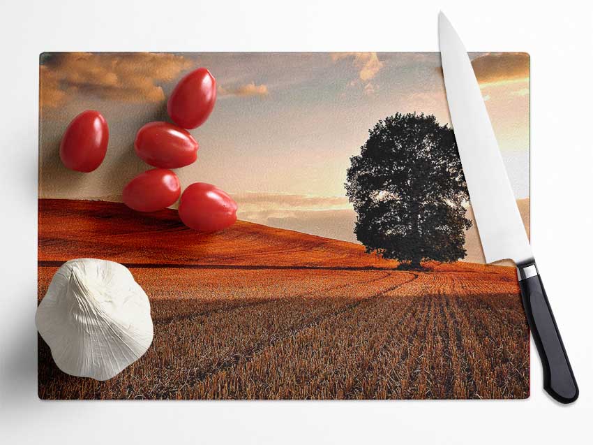 Lonesome Tree In The Field Autumn Glass Chopping Board